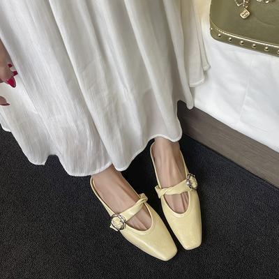 Мягкая кожаная сумка голова полутапочки женские толстый каблук низкий каблук ремешок с пряжкой универсальные туфли Мэри Джейн