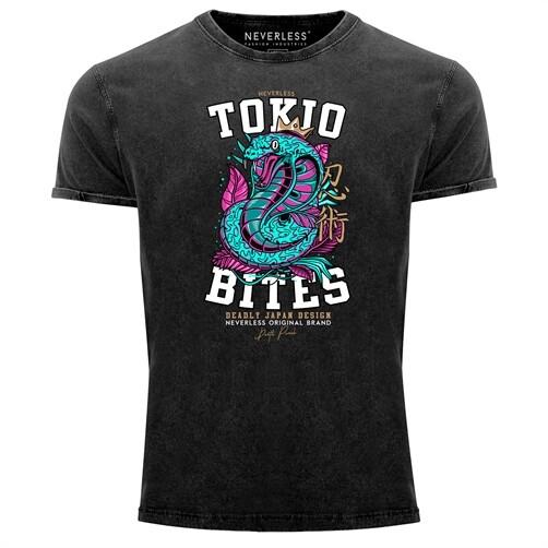Neverless® men's T-shirt vintage shirt print shirt Japan cobra motif Japanese-