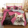 English Bulldog Duvet Cover Set, Microfiber Animal Photography Bedding Set with Pillow Shams, Queen/King Size, Pink Black Yellow