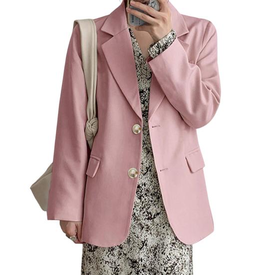 Женский пиджак с лацканами, длинный рукав, однобортный пиджак с клапанами, однотонный, свободный крой