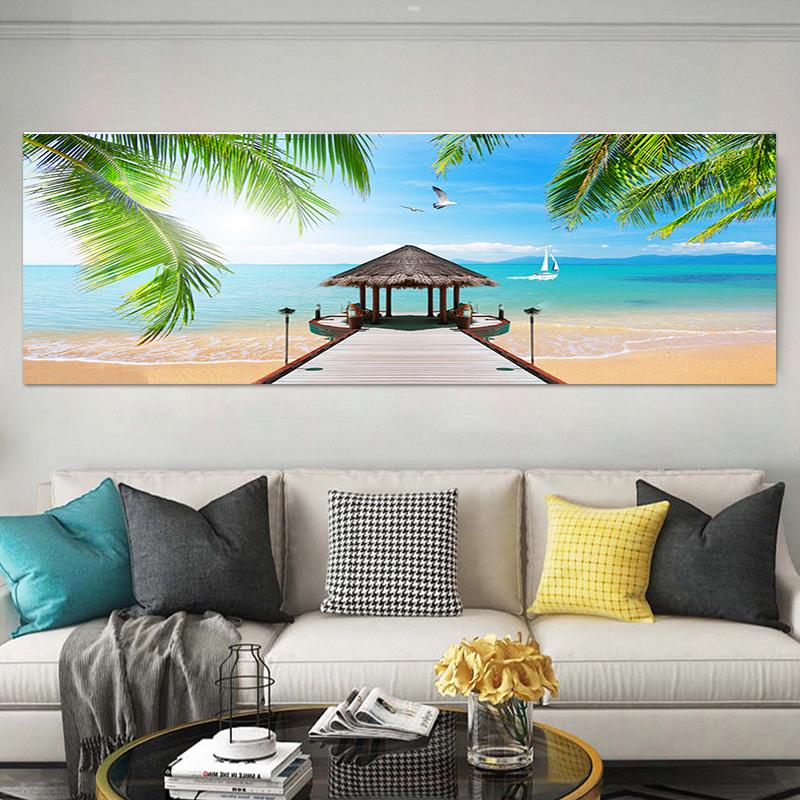 Landscape Beach Palm Tree Wooden Bridge Canvas Painting Posters and Prints Wall Art Pictures Living Room Home Decor No Frame