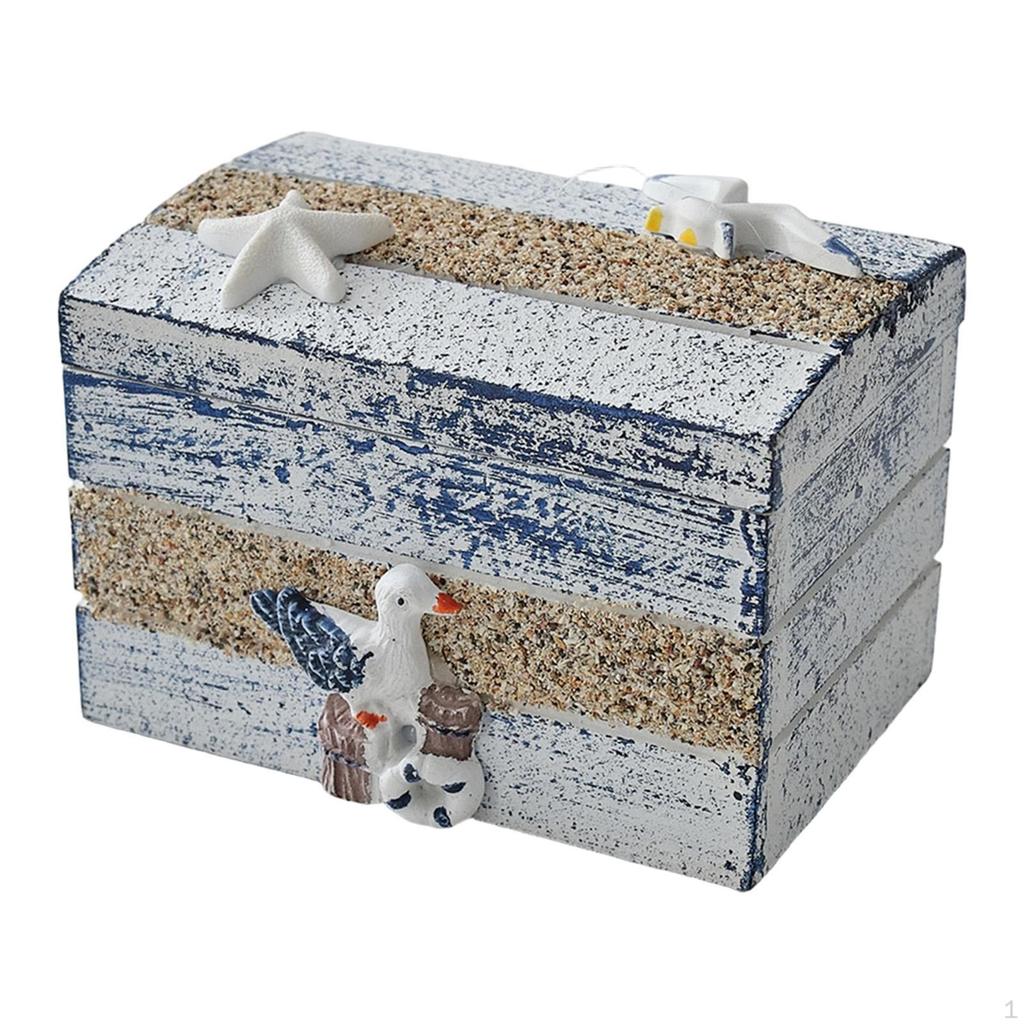 Small Jewelry Trinket Box Decorative Wooden Ornament Rustic Nautical Keepsake Storage for Beach