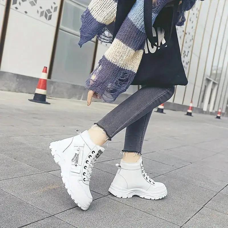 2024 Fleece-Lined Cotton Shoes for Women Korean Style Warm High-Top Martins All-Match Winter Footwear for Students