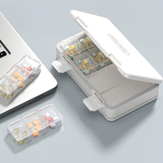 Weekly Pill Organizer 24 Compartments 3 Times One Day Double Layer Clear Portable 7 Days Travel Capsule Tablet Storage Box Container