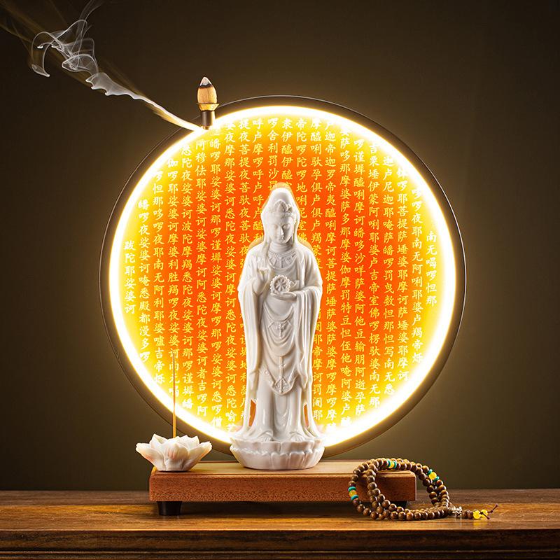 Guanyin Bodhisattva Buddha Statues Ceramic statues Lamp Circle For Living Room Incense Porch Home Decor Custom Feng Shui Statue
