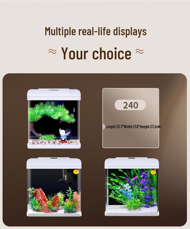 2024 Настольный прямоугольный стеклянный аквариум - Экологичный, Легкая смена воды, Идеально подходит для гостиной и маленьких золотых рыбок