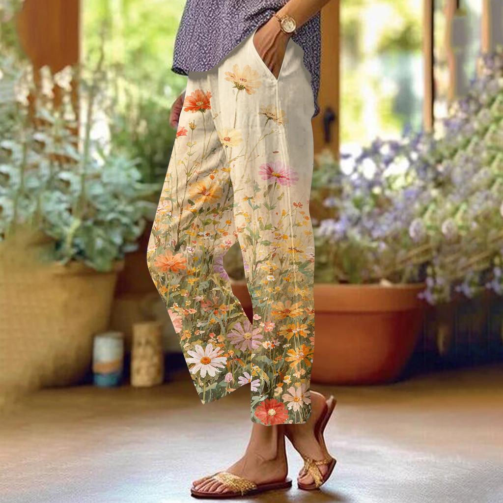 Женские повседневные модные принтованные прямые брюки с карманами