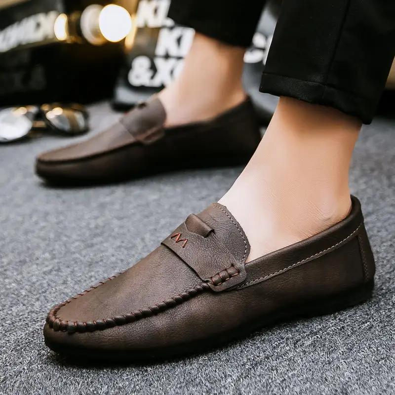 FashionMale Casual Shoe Non Slip and Waterproof Men's Leather Shoes Round Toe Flat Classic Original Shipping Free Luxury Sale Slip-on