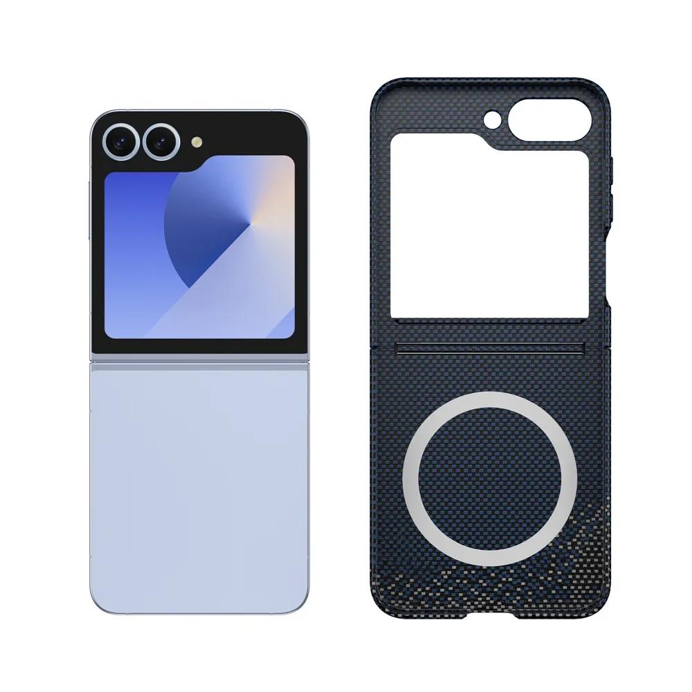 Высококачественный чехол для телефона из кевлара, углеродного волокна и кожи с беспроводной зарядкой для Samsung Z Flip 7 7FE 6 5 4 3, защитная крышка с магнитным шарниром