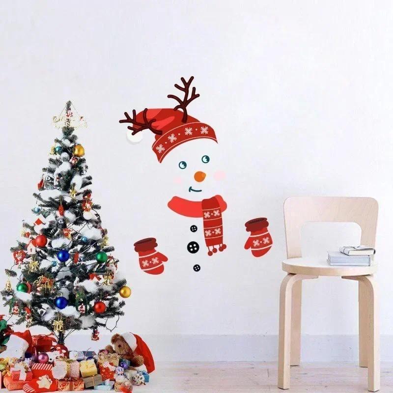 Christmas Style Self-adhesive Wall Stickers Children Snowman Refrigerator PVC Window Glass Graffiti Sticker Home Decoration