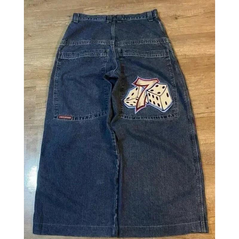 Mens Y2K Harajuku Hip Hop Streetwear Loose Fit Black Denim Jeans With Cartoon Embroidery