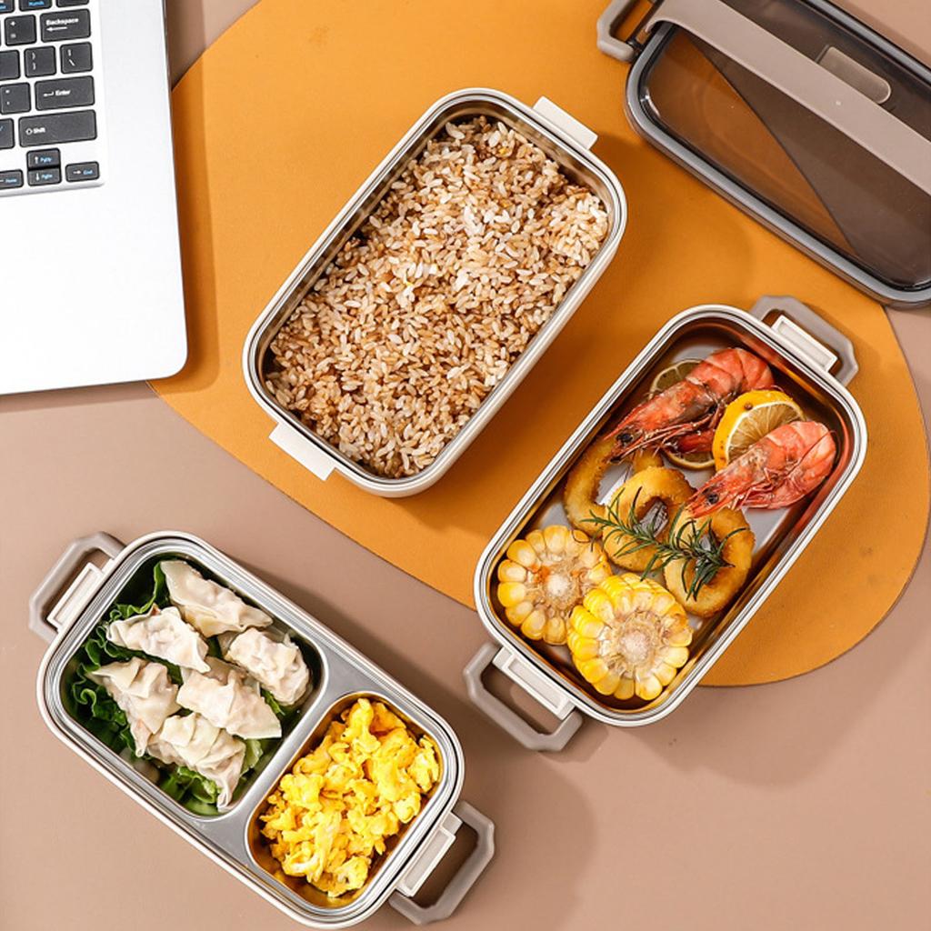 Stainless Steel Bento Box for Adults Kids Japanese Leakproof Lunch Box Divided Food Meal Storage Containers Set Stackable 2 Layer for Children School
