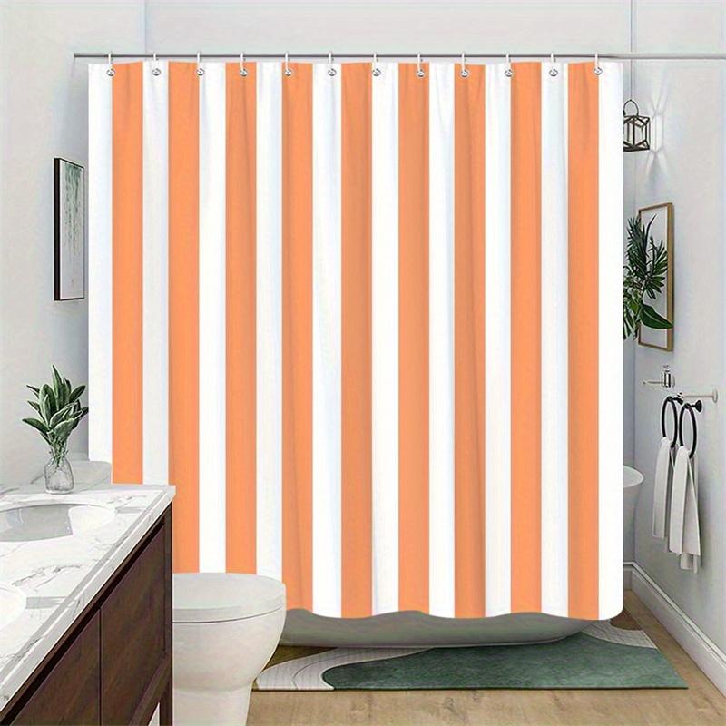 Orange and White Striped Shower Curtain Classic Vertical Pattern Waterproof Polyester Bathroom Decor Bath Curtain