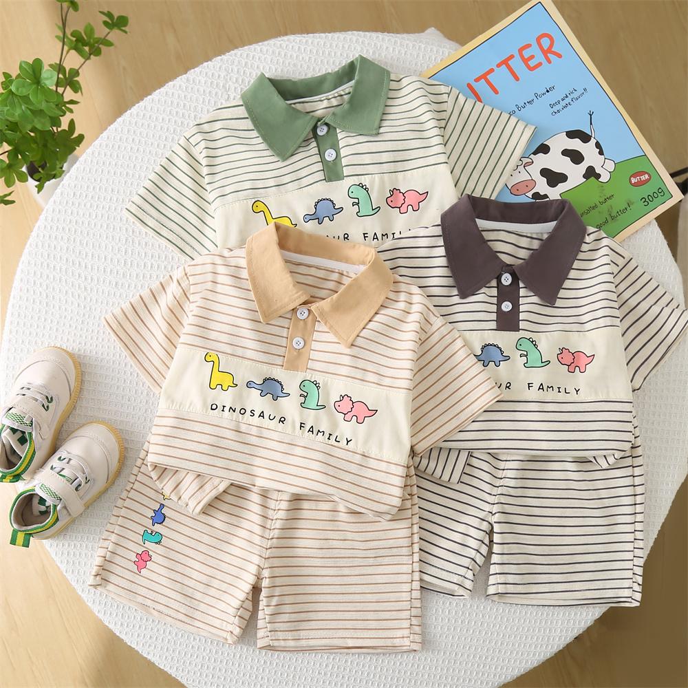 0-5-Year-old Children's Short Sleeved Set Boys' Cartoon Striped POLO Shirt Boys' Casual Cute Daily Clothes Two-piece Set