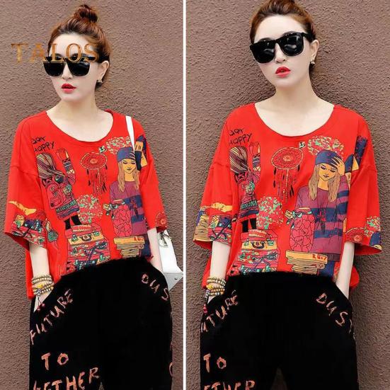 Женская футболка, комплект из 2 шт./компл., комплект брюк в стиле хип-хоп с принтом и V-образным вырезом, топ с короткими рукавами, укороченные брюки с ремешками на щиколотке, уличная одежда, дорожная повседневная одежда