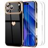 Protective Case - E.F.Connection - for iPhone 17 Pro - Shockproof Black Heart Pattern - 2 Tempered Glass