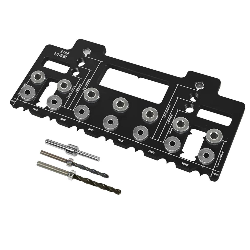 Aluminum Pocket Hole Jig Kit, 1 Set Handle Pitch Punch Hole Locator,Shelf Pin Drilling Guide Jig,Straight Hole Drilling Template