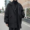 Мужское шерстяное пальто с лацканами, длинный рукав, однобортная ветровка, однотонное свободное пальто средней длины с карманами, официальная одежда