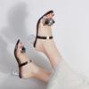 2024 Summer High Heeled Sandals Women Rhinestone Floral Deco Clear Strap Chunky Shoes Slippers Luxury Slides Transparent Square Heels