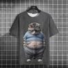 Funny Men's T-Shirt Animal Fat Cat Printed T-Shirts Casual Loose Short Sleeved Tee Oversized Men Clothing Tops Summer Streetwear