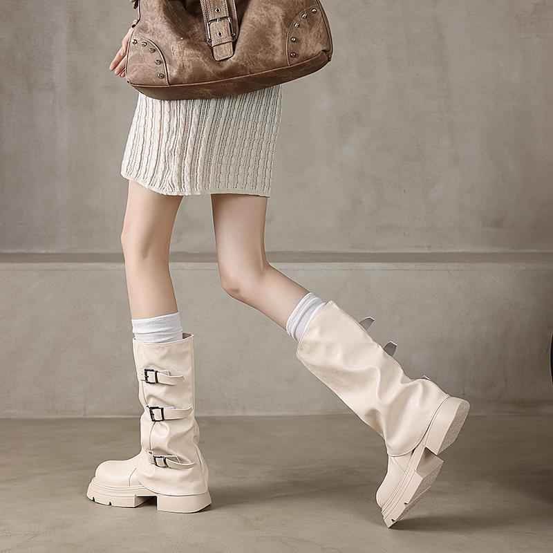 Модные женские ботинки на толстой подошве с высоким носком и пряжкой на ремне. Обувь на толстой подошве. Уличная, удобная, нескользящая, дышащая, зимняя, новая.