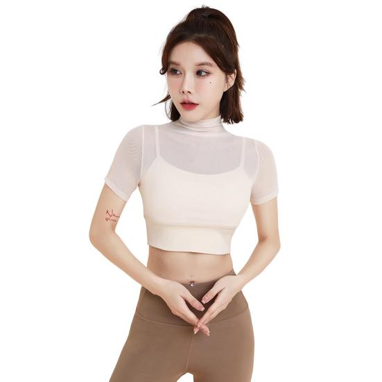 Женский летний топ для йоги Тонкий, быстросохнущий, хорошо пропускает воздух, короткие рукава, открытая талия, укороченный топ для бега, пилатеса, спортзала, упражнений