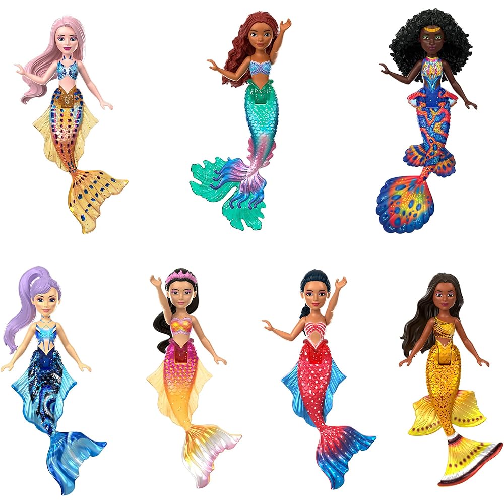 Набор мини-кукол Mattel Disney Русалочка, 7 шт., с блестящим хвостом, подвижные, для переодевания, от 3 лет