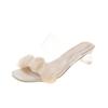 New Transparent Thick Heel Square Head Pleated Cool Slippers Summer High Heel Slippers Women