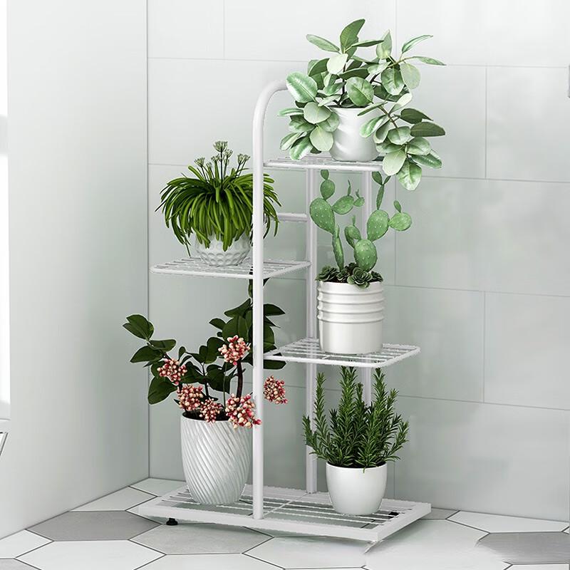 Miling Wrought Iron 6-Pot Floor Plant Stand with Wheels
