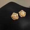 Zircon Camellia Pearl Stud Earrings Niche French Elegant High-end Earrings Fashion Light Luxury Versatile Earrings
