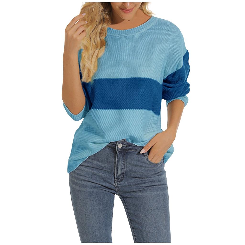 Женский модный трикотажный свитер с круглым вырезом и длинными рукавами в стиле пэчворк