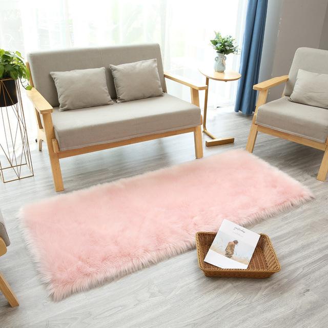 White Long Hair Carpet Artificial Fur Living Room Fluffy Rug Bedroom Bedside Fluffy Warm Cushion Bay Window Decoration Floor Mat