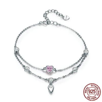 Оригинальный европейский и американский модный браслет для женщин Sweetheart S925 Серебряный браслет с розовым цирконием