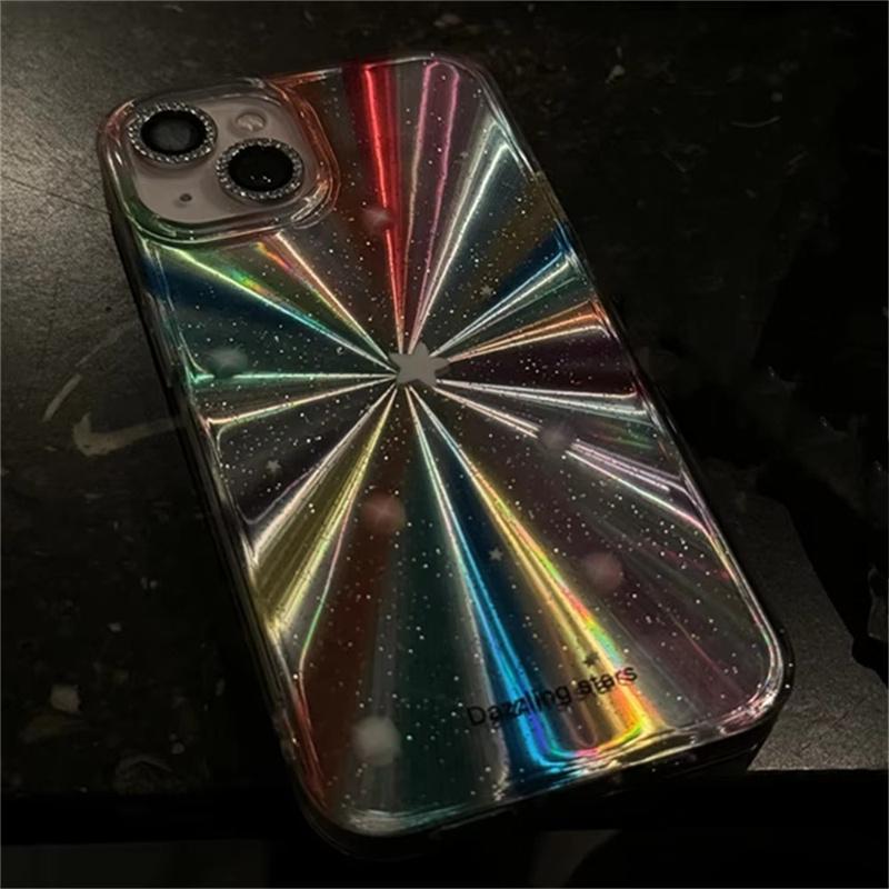 Luxury Laser Radiant Firework Rainbow Color Phone Case For iPhone 16 15 14 13 12 11 Pro Max Glitter Star Lens Protection Soft Cover