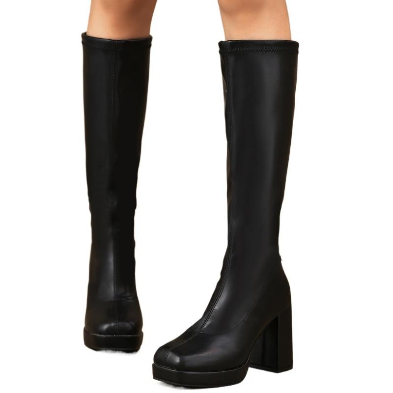Модные высокие сапоги женские туфли на платформе и высоком каблуке элегантные зимние 2025 массивные сапоги до колена рыцарские сапоги сексуальные мотоциклетные туфли-лодочки Mujer Botas