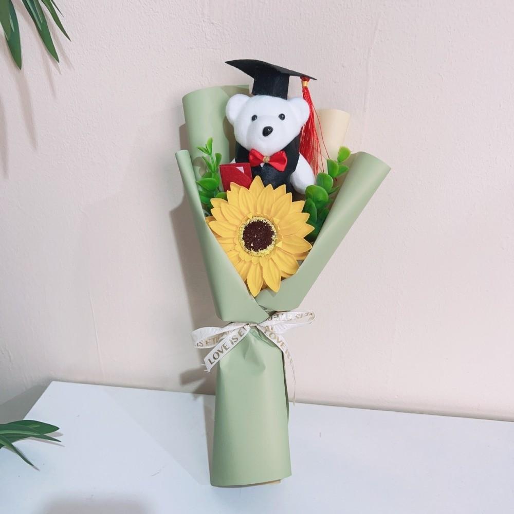 Новый букет подсолнухов с мишкой Dr.Bear Милый мишка Букет на выпускной Церемония вручения дипломов