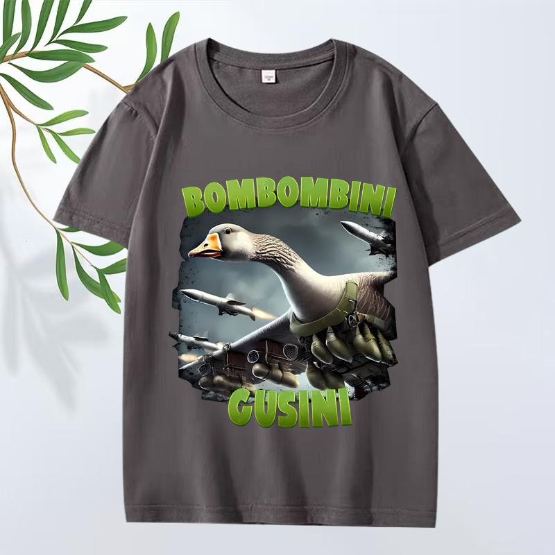 Bombombini Gusini Airstrike Goose Итальянский Мем Мозговая Гниль Футболка Унисекс Женская Оверсайз 100% Хлопок Короткий Рукав Летние Унисекс Топы