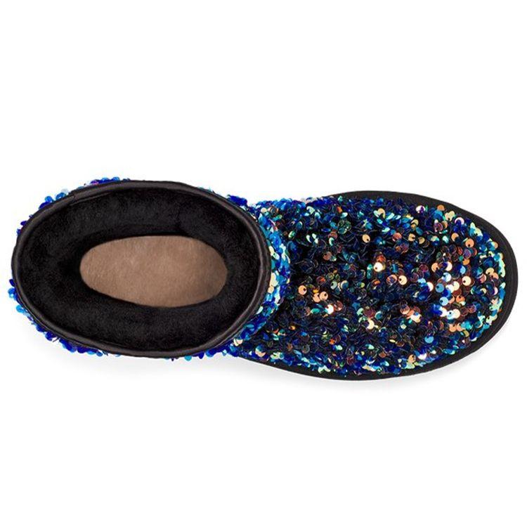 UGG Классические короткие зимние сапоги Stellar Sequin, женские сапоги, черные, синие, 1112514-BLK