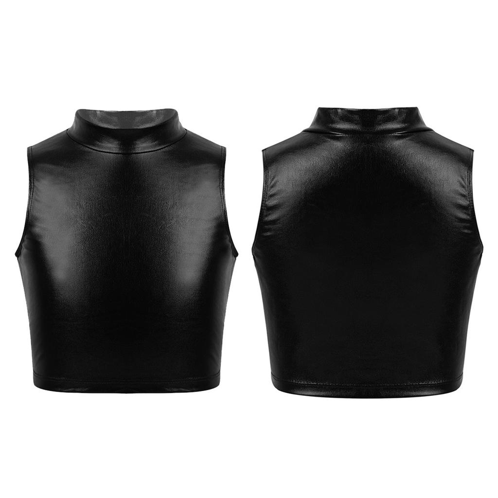 Детские укороченные топы на бретелях без рукавов цвета металлик для девочек для балета, танцев, выступлений на сцене, тренировок