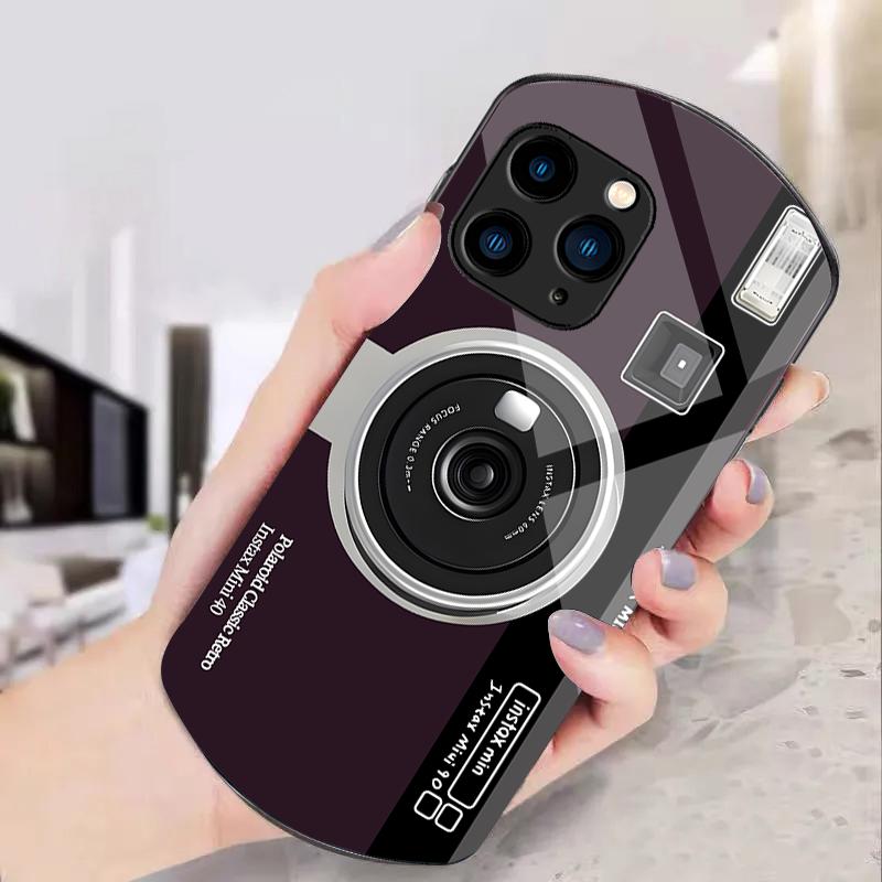 Древняя камера Розово-фиолетовая Для iPhone 11 12 13 14 15 Pro Max Plus Mini 7 8 Se 2020 X Xs Xr Эллиптический Чехол для телефона из закаленного стекла