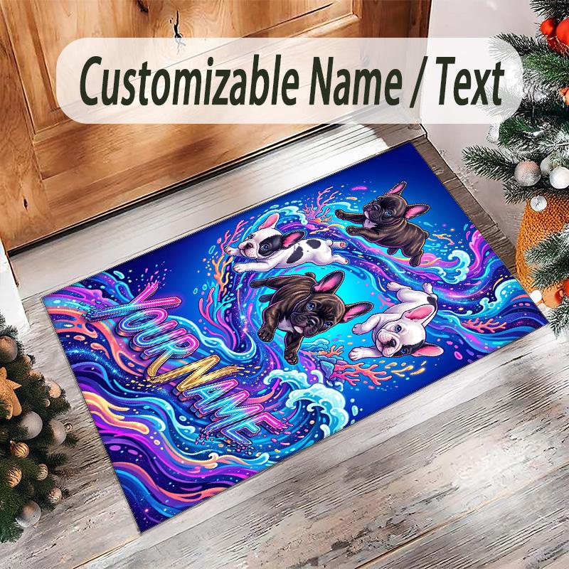 Rainbow Theme Crystal Velvet Floor Rug Personalized Custom Name Text Warm Carpet Home Decoration