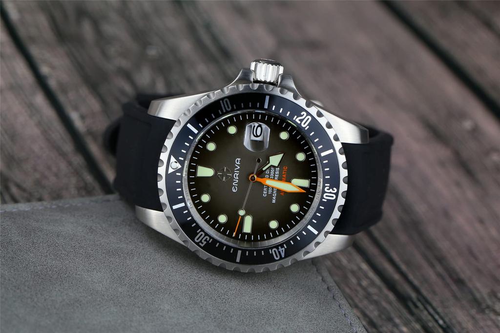 ENRIVA NH35 Спортивные дайверские часы, Автоматические, Отображение даты, Водонепроницаемость 1000 м, Сапфировое стекло, Мужские (Черный, ящик для инструментов в комплекте)