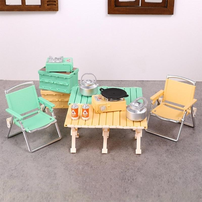 Interactive Doll House Scene Decoration Set With Collapsible Furniture Table Chair For Realistic Camping Scene Setting