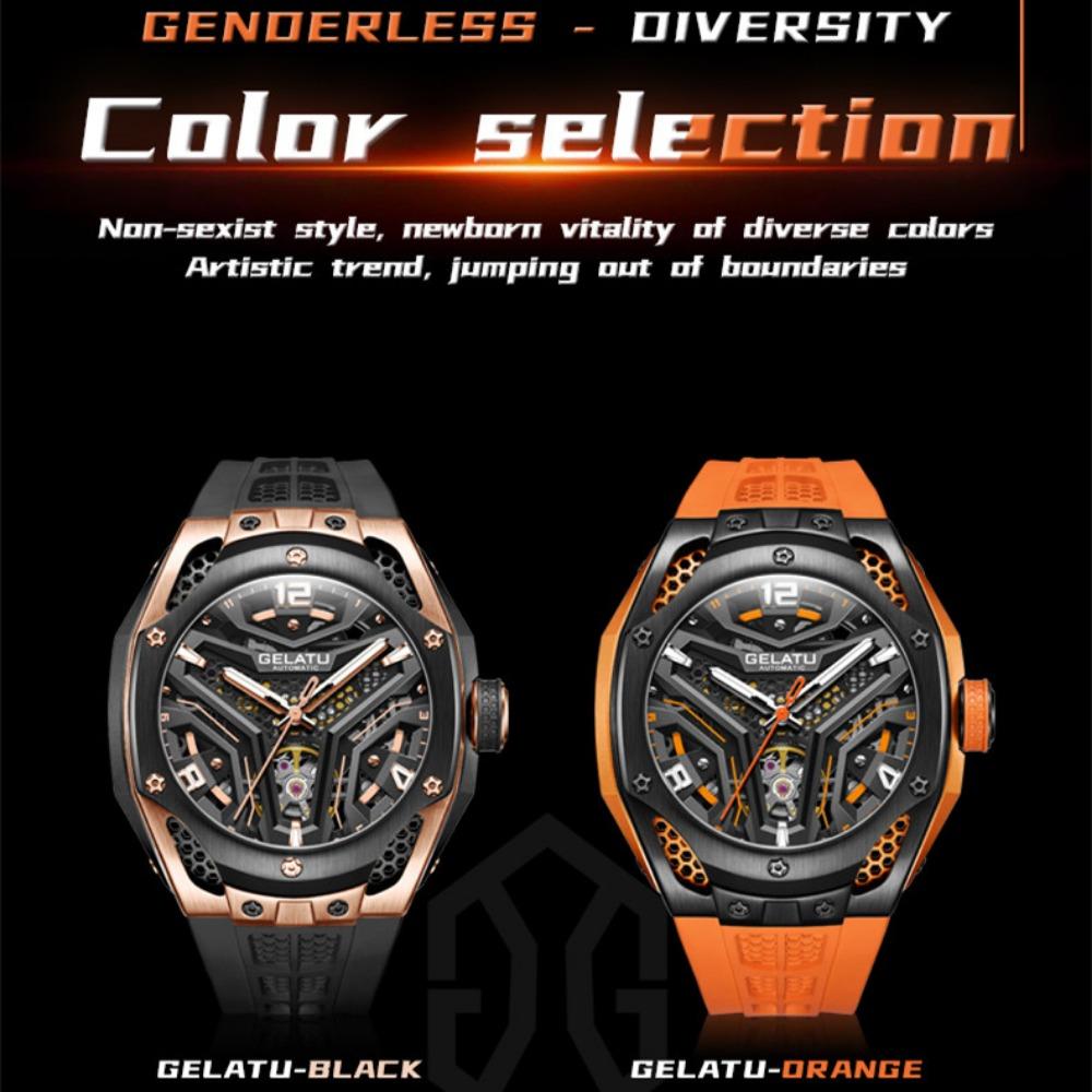 GELATU новые лучшие мужские часы с силиконовым ремешком, водонепроницаемые деловые автоматические механические часы, мужские часы с полым циферблатом