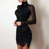 Elegant Short Evening Dresses For Women Sequined High Collar Slim Black Party Dress