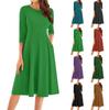 Women's Casual Fashion Round Neck Three Quarter Sleeve Solid Color Midi Dress