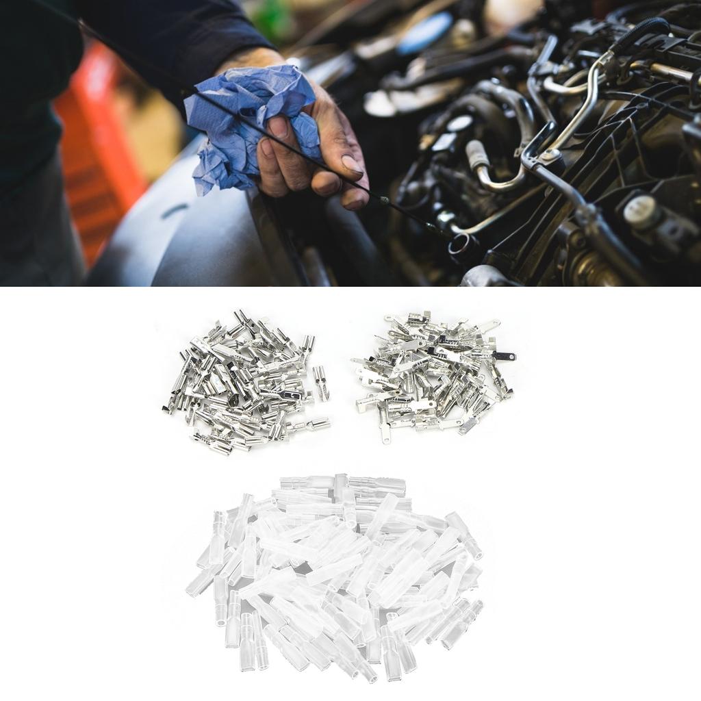 Spade Crimp Terminals Female Male 50Pcs/Each with 100Pcs Insulating Sleeves 2.8mm Silver