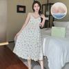 Летняя корейская ночная рубашка из тканого крепа с нагрудными подушечками - милая, тонкая, из чистого хлопка для женщин