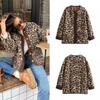 Leopard Print Cotton Coat Women Loose Lapel Patchwork Pockets Female Thick Warm Jacket 2024 Autumn New Fashion Lady Outwear