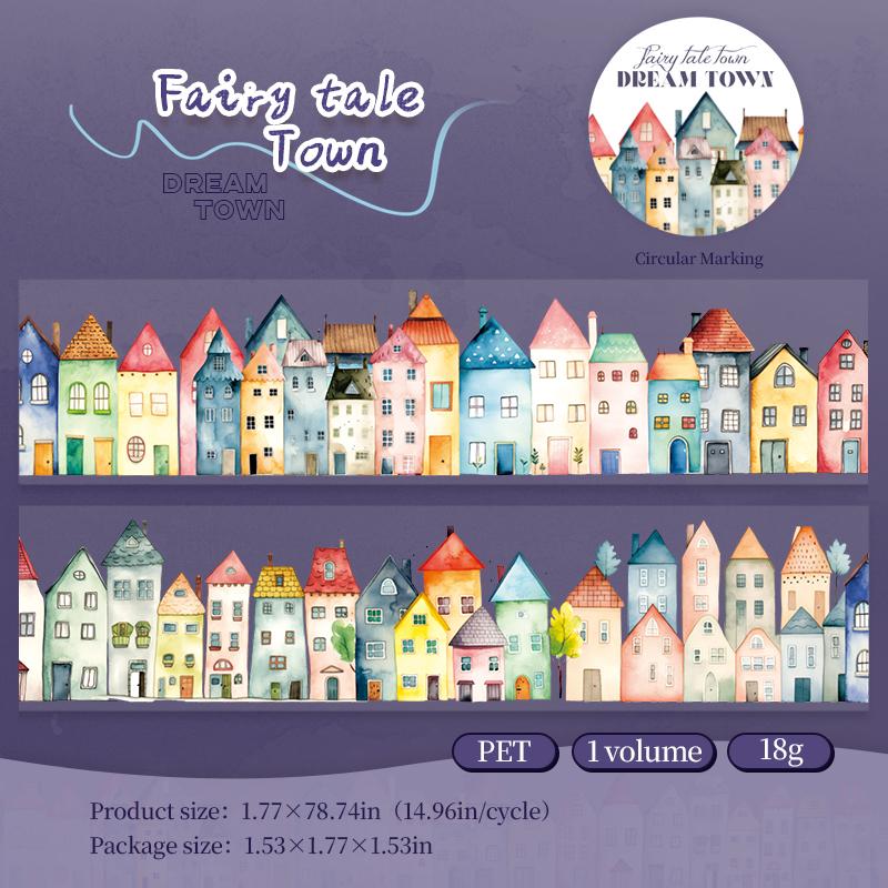 45mm*2m PET Tapes Dream Town House DIY Scrapbooking Decor Photo Album Collage Junk Journal Materials Aesthetics Stickers